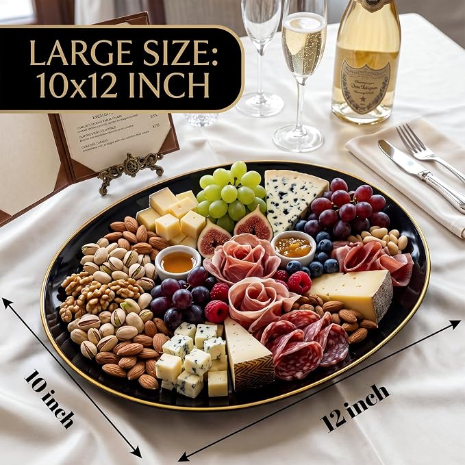 6PACK Black Oval Plastic Plates - Image 2