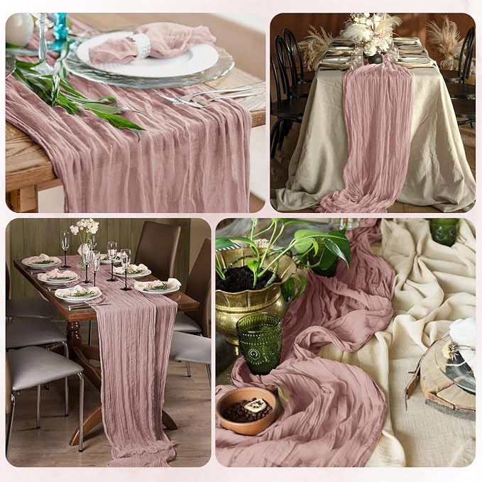 12 Pack Dusty Pink Cheesecloth Table Runner 17x108 Inch Semi Sheer Boho Gauze - Image 7