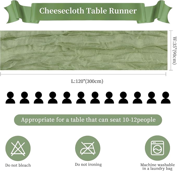 AGIRL 6 Pack Sage Green Cheesecloth Table Runner 10FT Boho Gauze Home Decor | - Image 2
