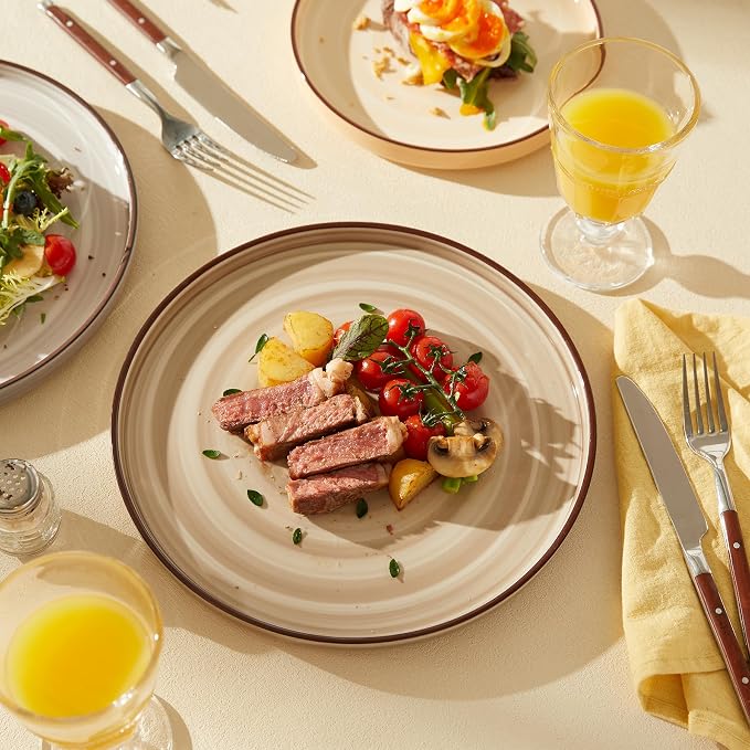 Sweese 10.5 Inch Porcelain Dinner Plates Set of 6, Gradient High Edge Dish Set - Image 4