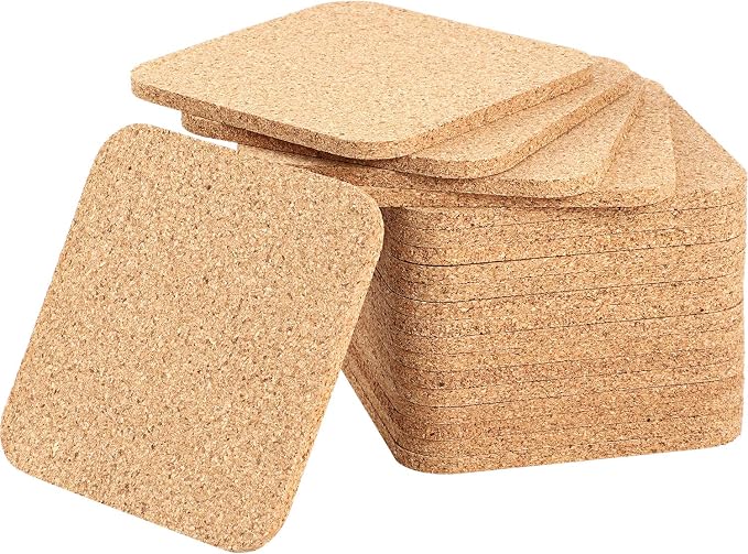 20 Pieces 5 mm Thick Wooden Cork Coasters Absorbent Square Cork Drink Coasters by Boao