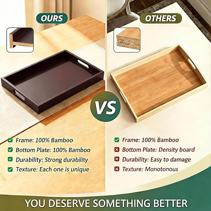 Dark Brown Bamboo Serving Tray Set of 2 - Image 5