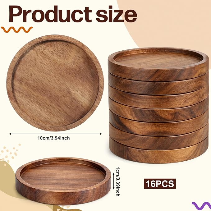 16 Pcs Wood Coasters for Drinks, 4 Inch Round Wooden Coasters | Stackable and - Image 2