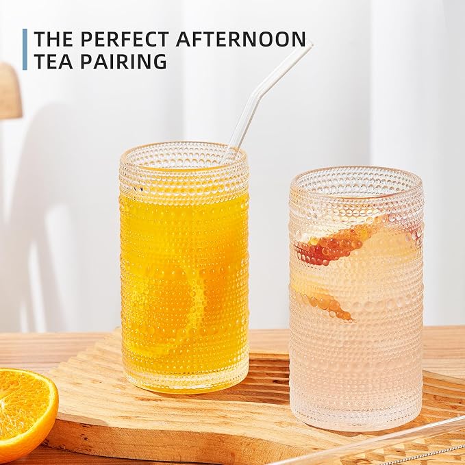 16oz Hobnail Drinking Glasses Set of 12, Vintage Large Capacity Embossed Clear - Image 5
