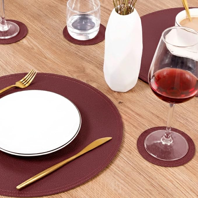 Faux Leather Round Placemats and Coasters, Coffee Mats Kitchen Table Mats - Image 3