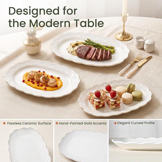 Kassel Ceramic Serving Platter Set | 14”/12”/10” Oval Serving Trays - Image 5
