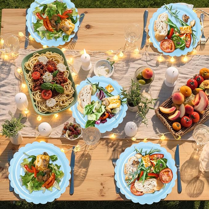 52 Pcs Light Blue Paper Plates 7 Inch Scalloped Dessert Plates - Image 6