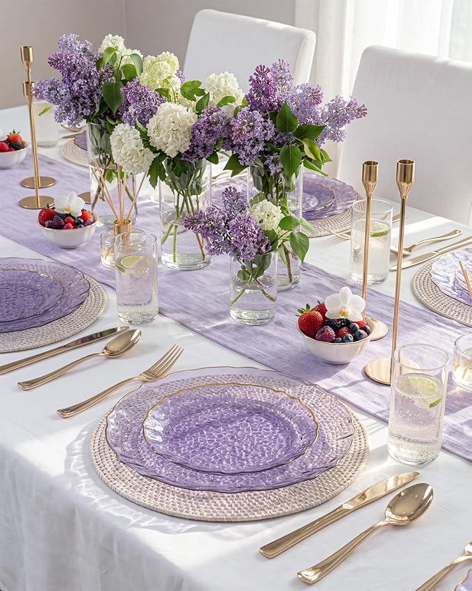 bUCLA 40PCS Clear Purple and Gold Plastic Plates - Image 6