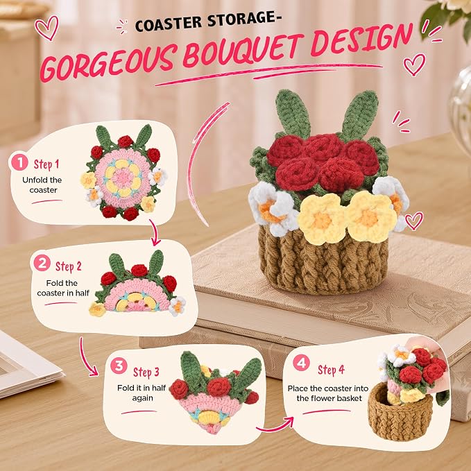 Crochet Flower Coasters, Handmade Bouquet Coasters - Image 3
