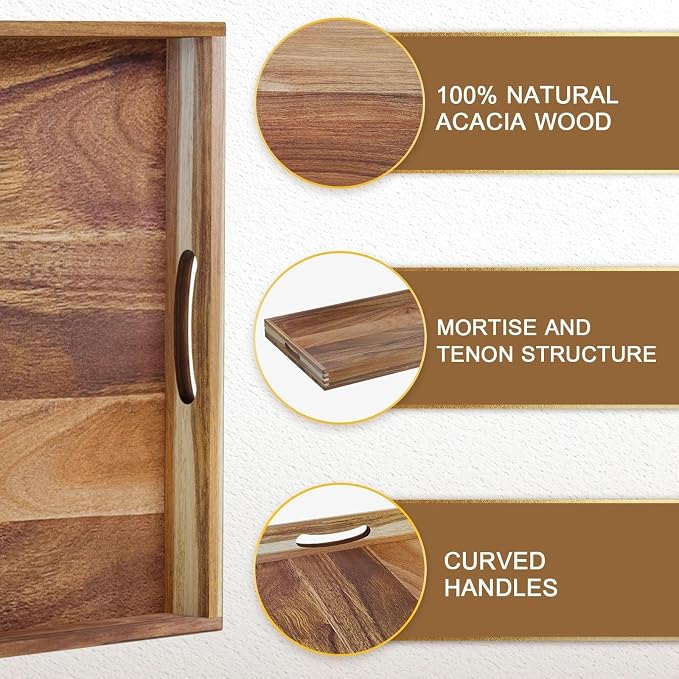 Extra Large Ottoman Tray, 32 x 18 inches Acacia Wood Serving Tray | Rectangle - Image 3