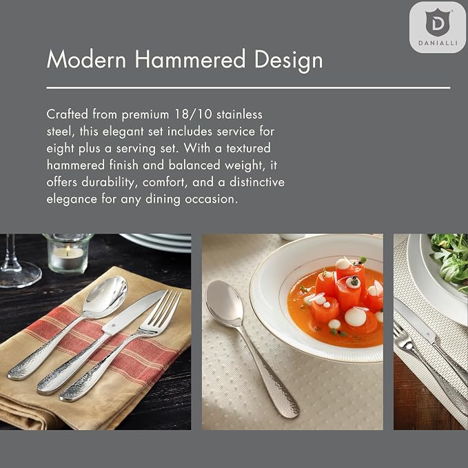 Hammered Silverware Set | Premium 18/10 Stainless Steel Flatware Service - Image 7