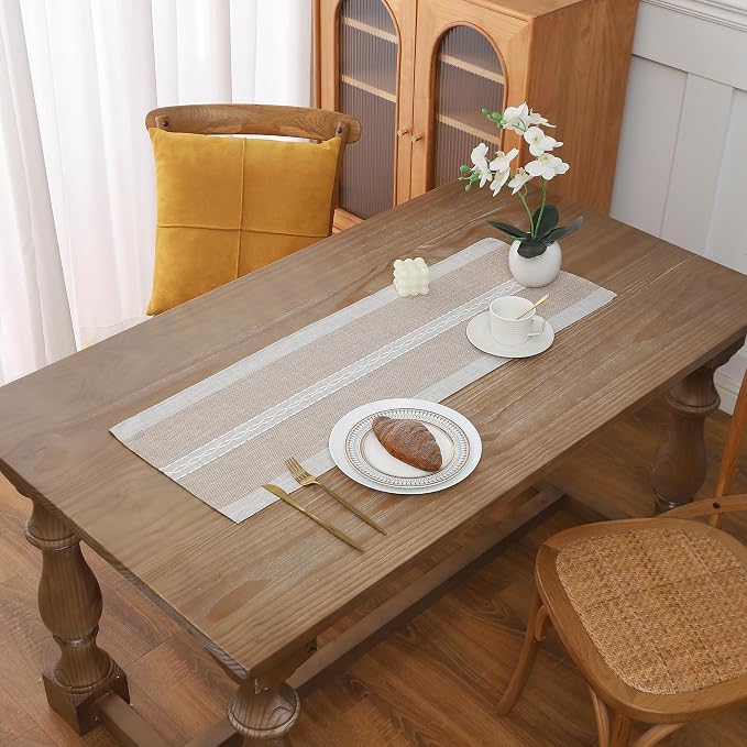 Gernaice 2PCS Boho Table Runner, Rustic Cotton Linen Farmhouse Table Runners by Gernaice