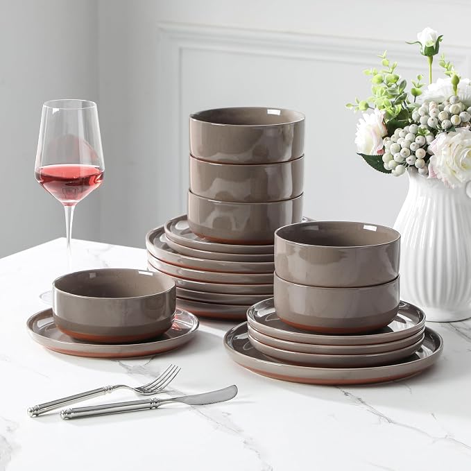 MALACASA Plates and Bowls Sets, 18 Pieces Modern Ceramic Dinnerware Set - Image 7