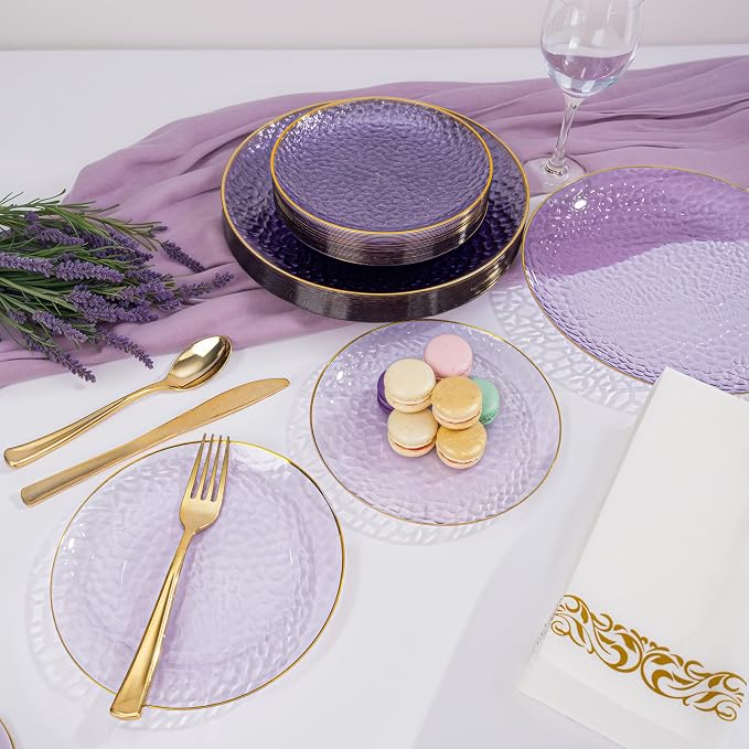 Rubtlamp 175 Pcs Purple Plastic Dinnerware Set, Hammered Party Platos, Plates - Image 6