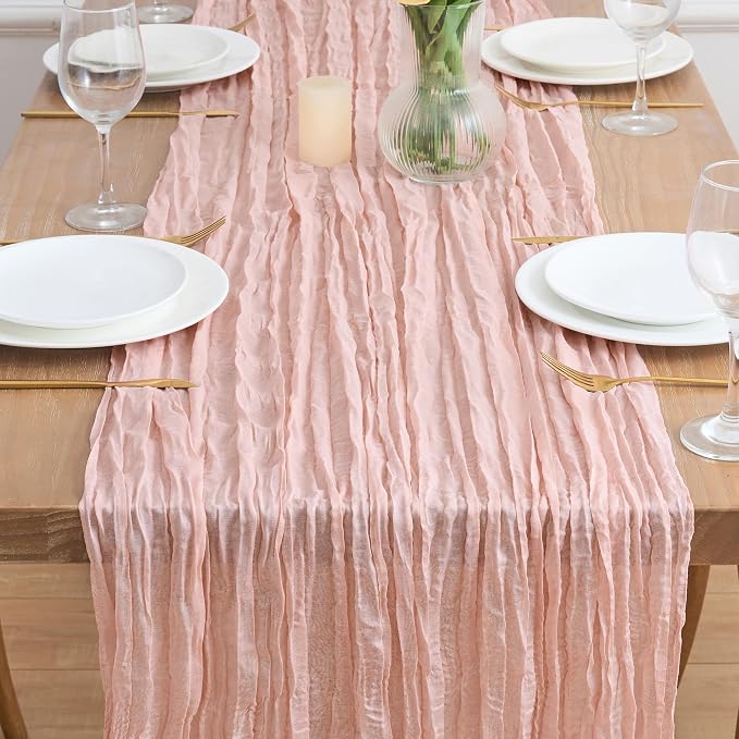 Asee'm 2pcs Cheesecloth Table Runner 120 Inches Dusty Pink Boho Gauze Cheese - Image 2