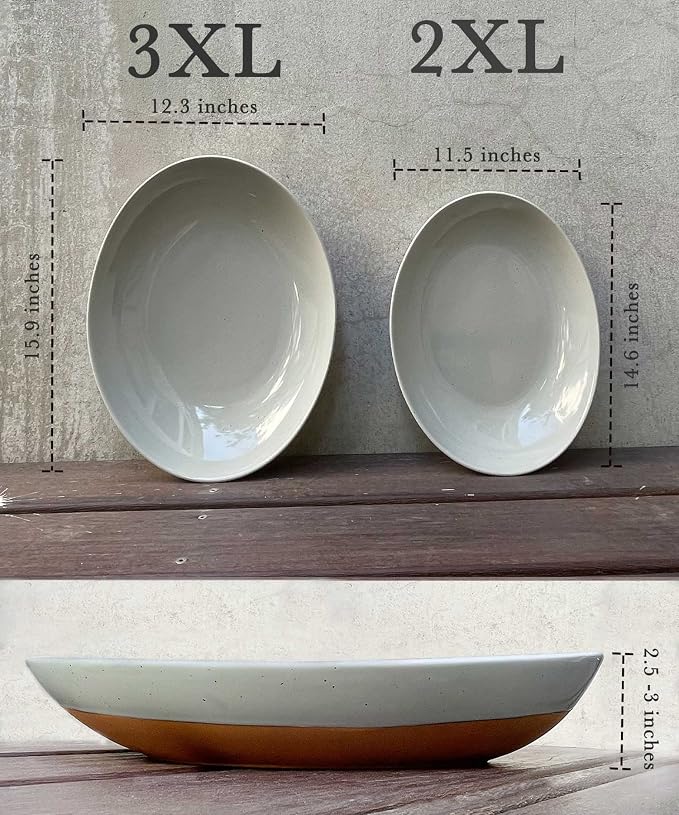 MORA Ceramic Large Serving Bowls- Set of 2 Oval Platters - Image 2