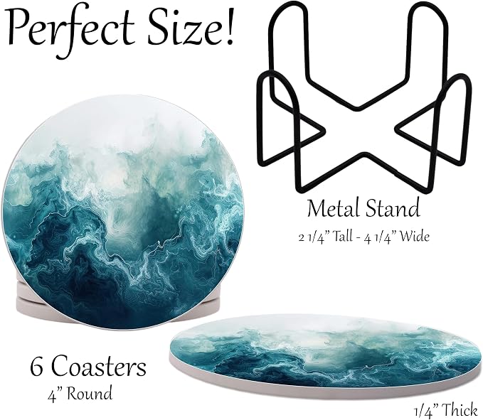 Dark Blue and White Marble Round Coasters Set of 6 - Image 2