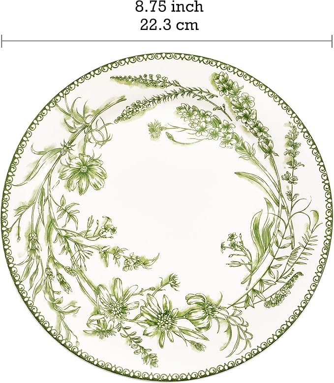 Bico Green Garden Toile De Jouy Salad Plates Set of 4, 8.75 Inch Ceramic - Image 2