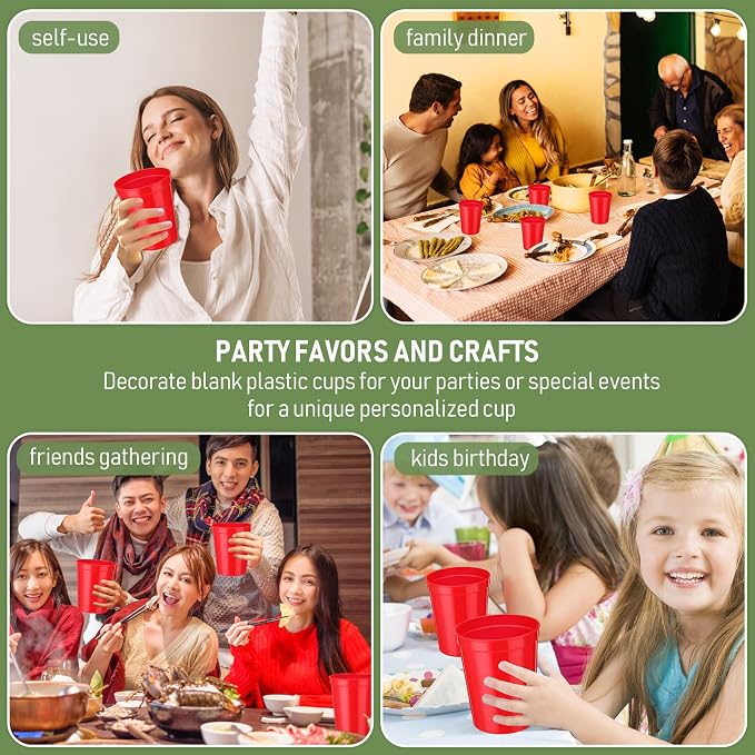 Yungyan 12 Pack Red Stadium Cups Reusable Plastic Cups Blank Drink Stadium - Image 7