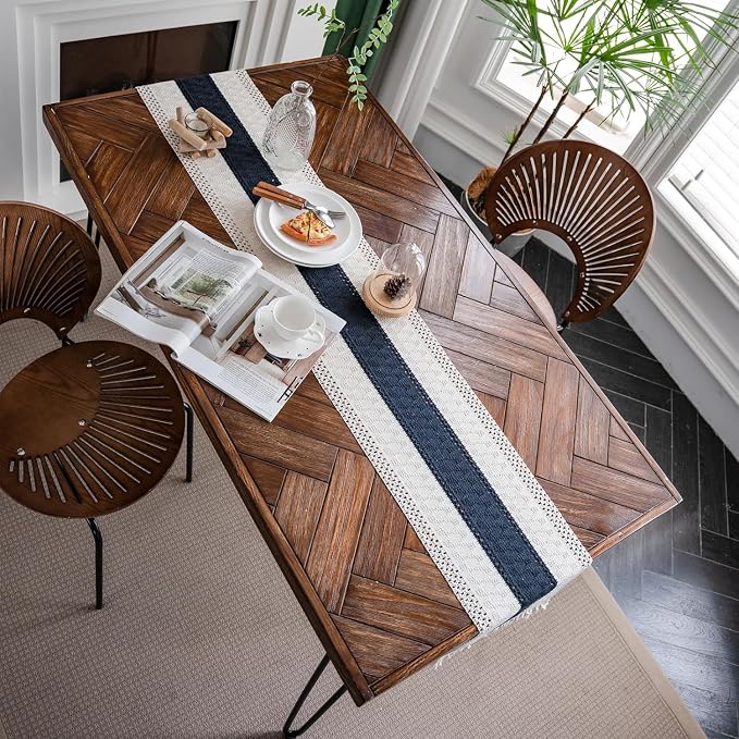 Macrame Table Runne Beige and Blue Boho Table Runners - Image 7