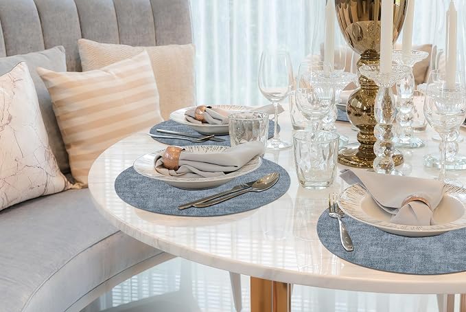 Round Faux Leather Placemat and Coaster 8 Packs, Washable Heat Resistant Dining - Image 8
