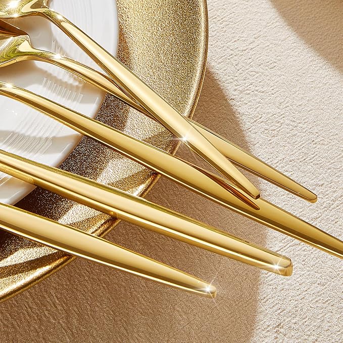 18/10 Silverware Set for 12, 60 Piece Gold Stainless Steel Flatware Cutlery | - Image 3