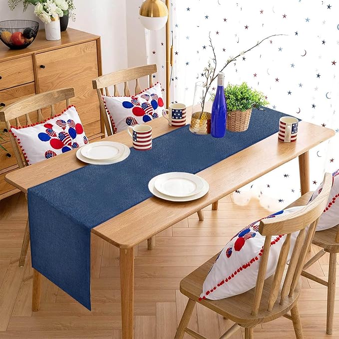 Navy Blue Table Runners 13x108 inches 4 Pieces Burlap 4th of July Runner | - Image 3