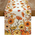 Fall Pumpkins and Sunflowers Table Runner 13x90 Inch, Maple Leaves Farmhouse by GEEORY