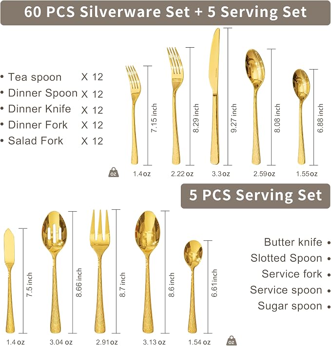 65 Piece Gold Silverware Set - Image 2