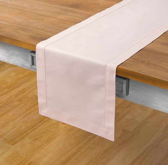 Solino Home Cotton Linen Table Runner Pink, Hemstitch Collection 14 x 36 in | - Image 2