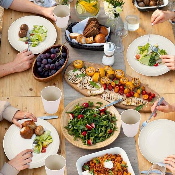 24-Piece Beige Wheat Straw Dinnerware Set Unbreakable Plates | Shatterproof - Image 7
