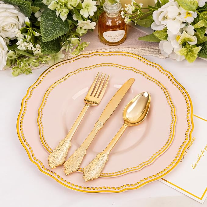 60 Pcs Pink Gold Dessert Plates - Image 8