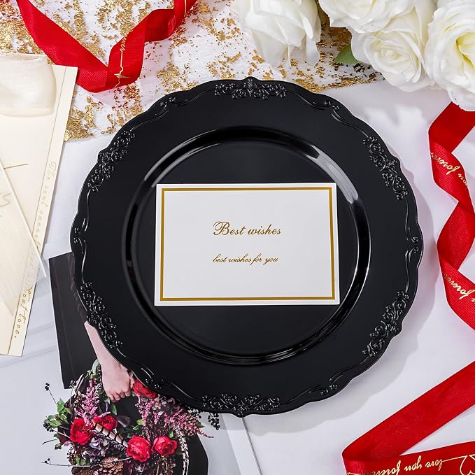 DaYammi 36PCS Black Plastic Plates, Heavy Duty Black Disposable Plates Premium - Image 2