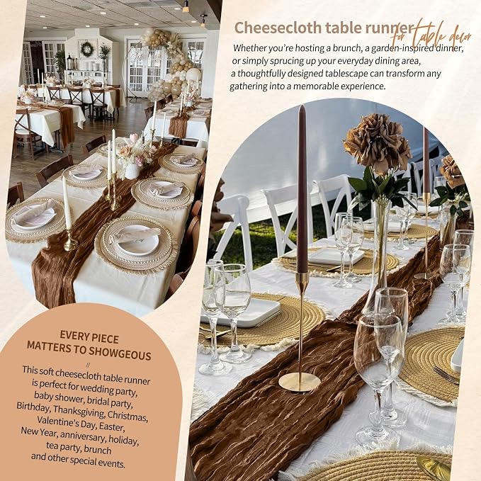 18 Pack Cheesecloth Table Runner 10FT Brown Table Runner Boho Gauze Cheese - Image 8
