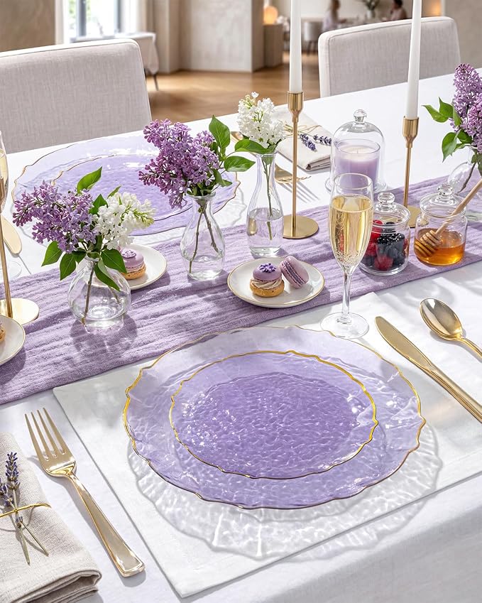 bUCLA 40PCS Clear Purple and Gold Plastic Plates - Image 4