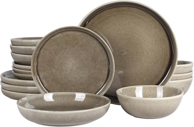 Gibson Elite Berea 16 Piece Plates and Bowls Reactive Glaze Round Dishes by GibsonHomewares