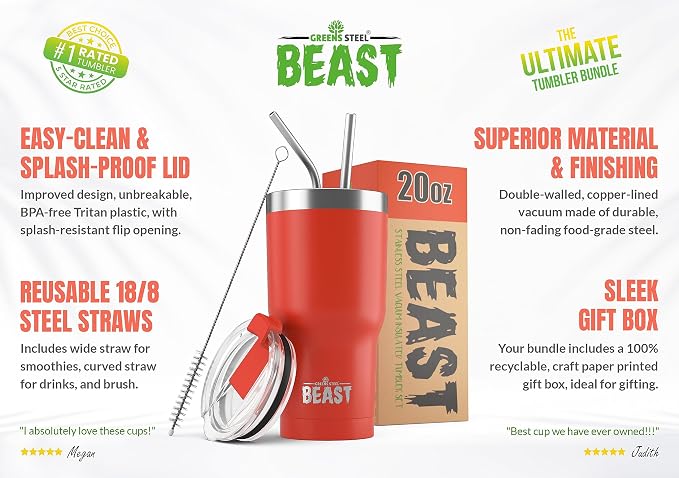 Beast 20 oz Tumbler Stainless Steel Vacuum Insulated Coffee Ice Cup Double Wall - Image 2