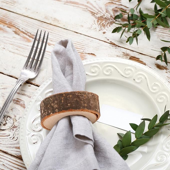 Tessco for you Set of 48 Handmade Wood Napkin Rings, Round Bark Napkin Ring - Image 5