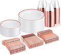 WELLIFE 300 PCS Rose Gold Disposable Dinnerware Set by WELLIFE