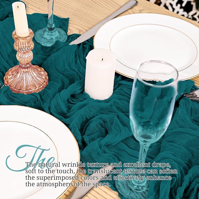 4 Pack Teal Table Runner 17 x 108inch Cheesecloth Table Runner Boho Gauze Table - Image 4