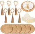 Gejoy 18 Pcs Boho Woven Placemats Wood Bead Napkin Rings by Gejoy