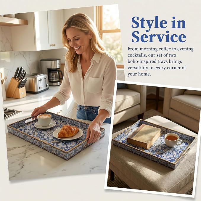 Boho Decorative Tray, Modern Blue Serving Tray - Image 6