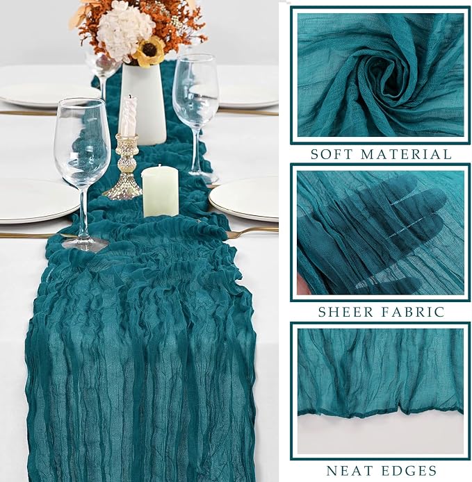 Teal Cheesecloth Table Runner 10FT Runner - Image 2