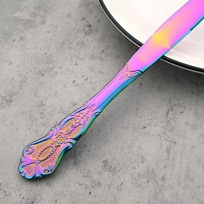 8-Piece Luxury Royal Silverware Set, 18/10 Stainless Steel Rainbow Flatware Set - Image 6