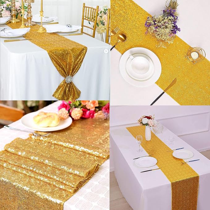 12 Packs 12 X 72 Inch Gold Sequin Table Runner Glitter Dining Table Runner - Image 5