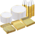 Nervure 600Pcs Gold Plastic Plates, Plastic Dinnerware Set by Nervure