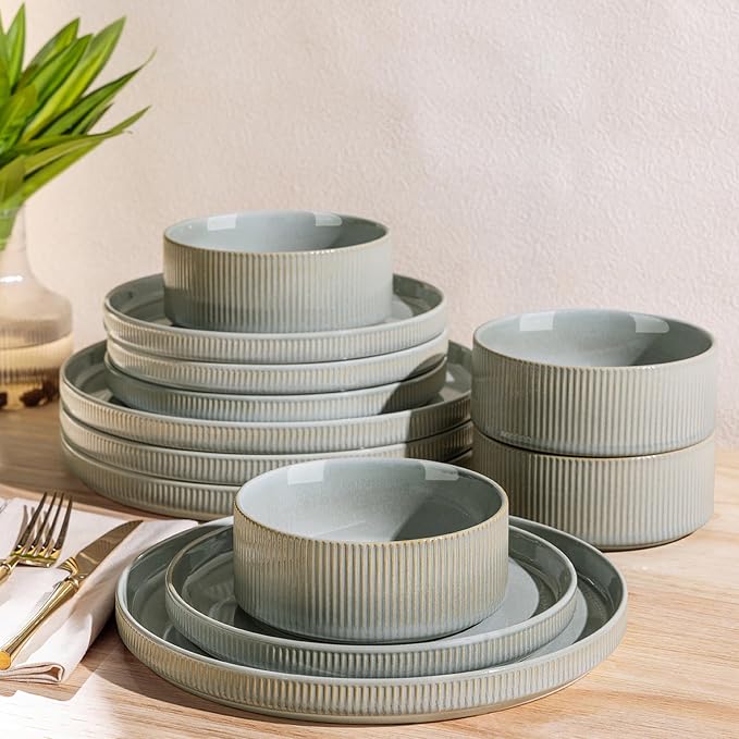 Ceramic Dinnerware Set for 4, 12-Piece Plates and Bowls Set | Lightweight by TheTerra