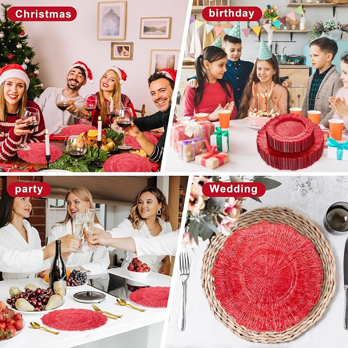 U-QE 60PCS Clear and Red Plastic Plates - Image 7