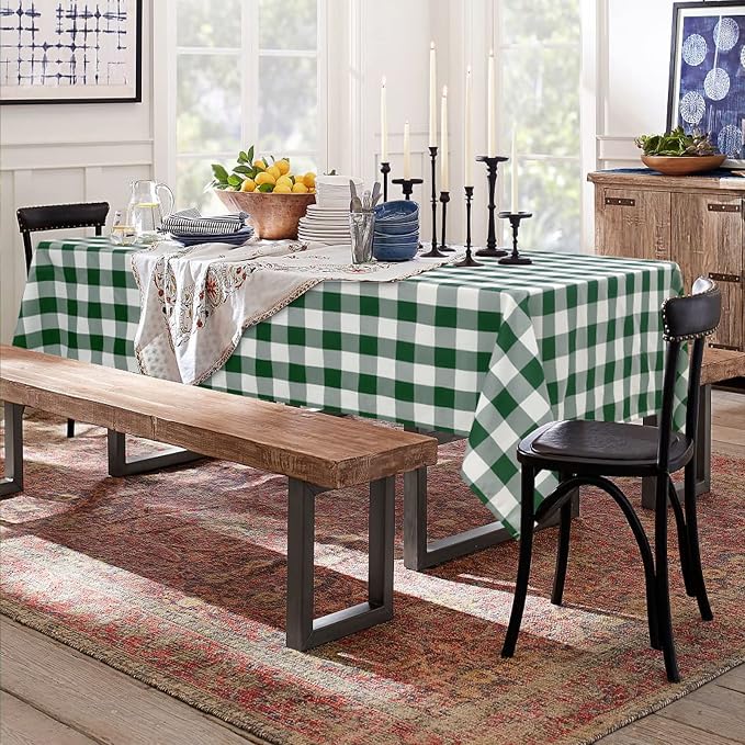 Checkered Tablecloth 2 Pack 52 x 70 inch, Forest Green and White | Waterproof - Image 8