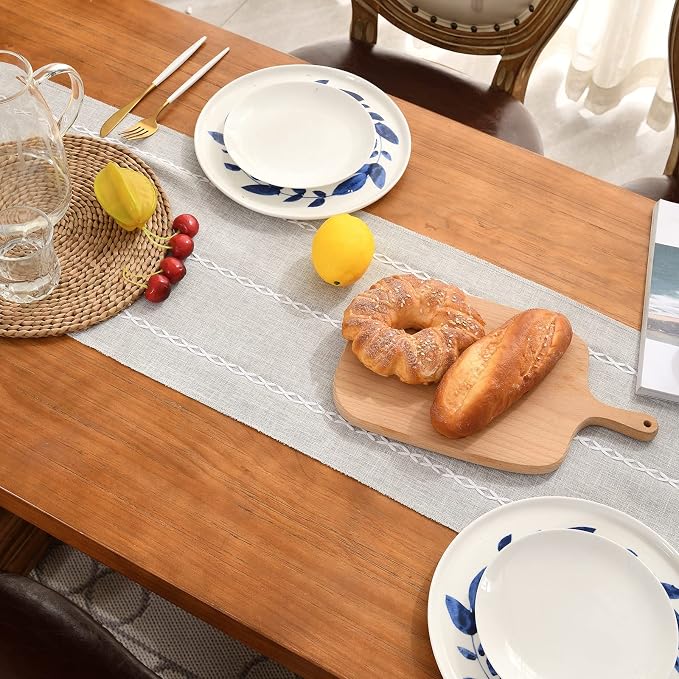 Wracra Rustic Linen Table Runner, Light Grey Table Runners 90 inches Long | - Image 4